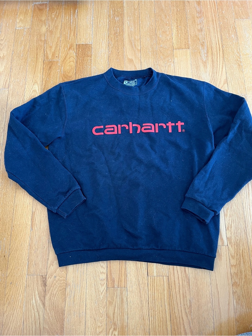 Carhartt Navy Crewneck Sweatshirt with Red Logo Script